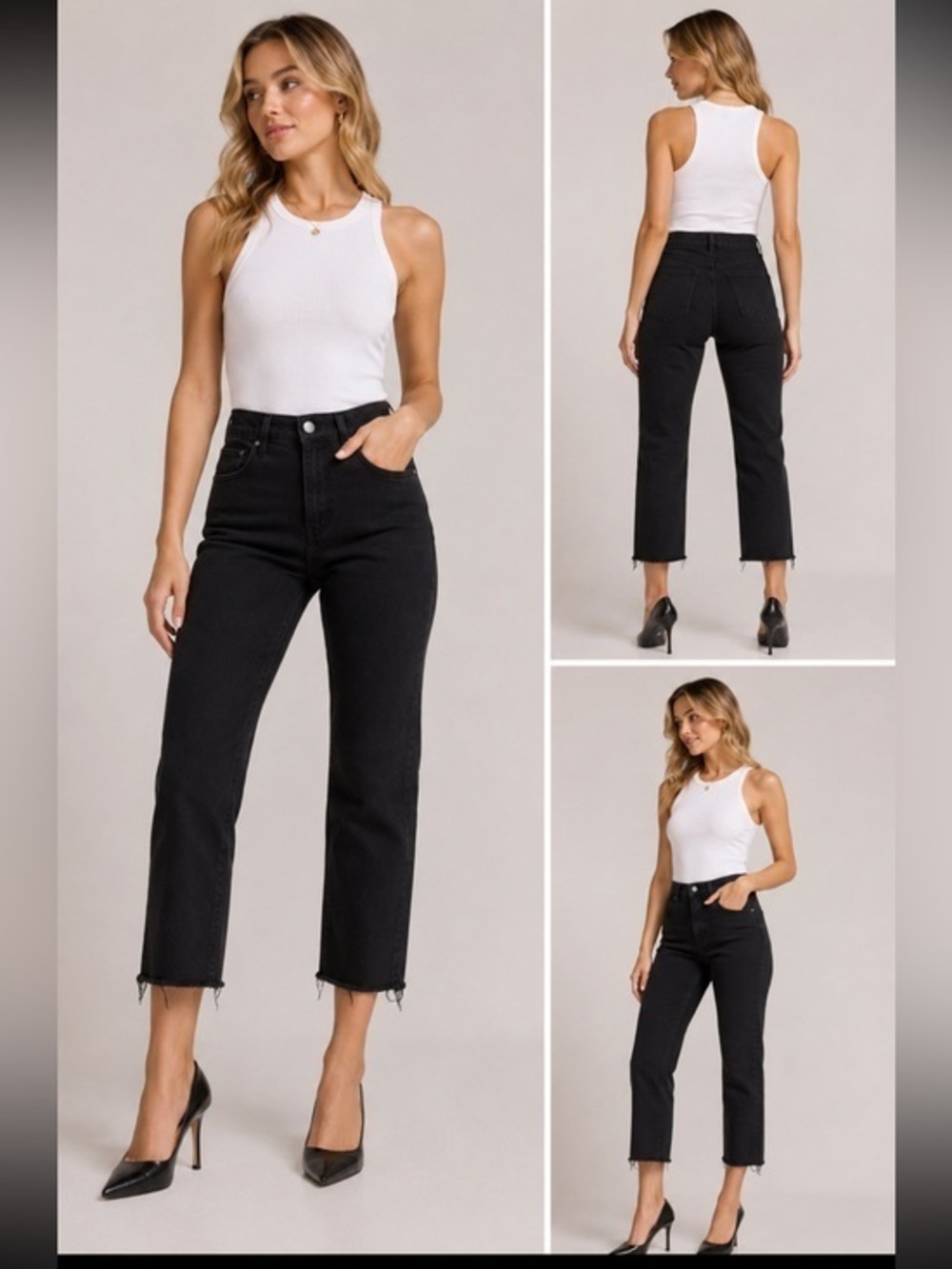 L’AGENCE High Rise Black Raw Hem Straight Crop Jeans Size 28
